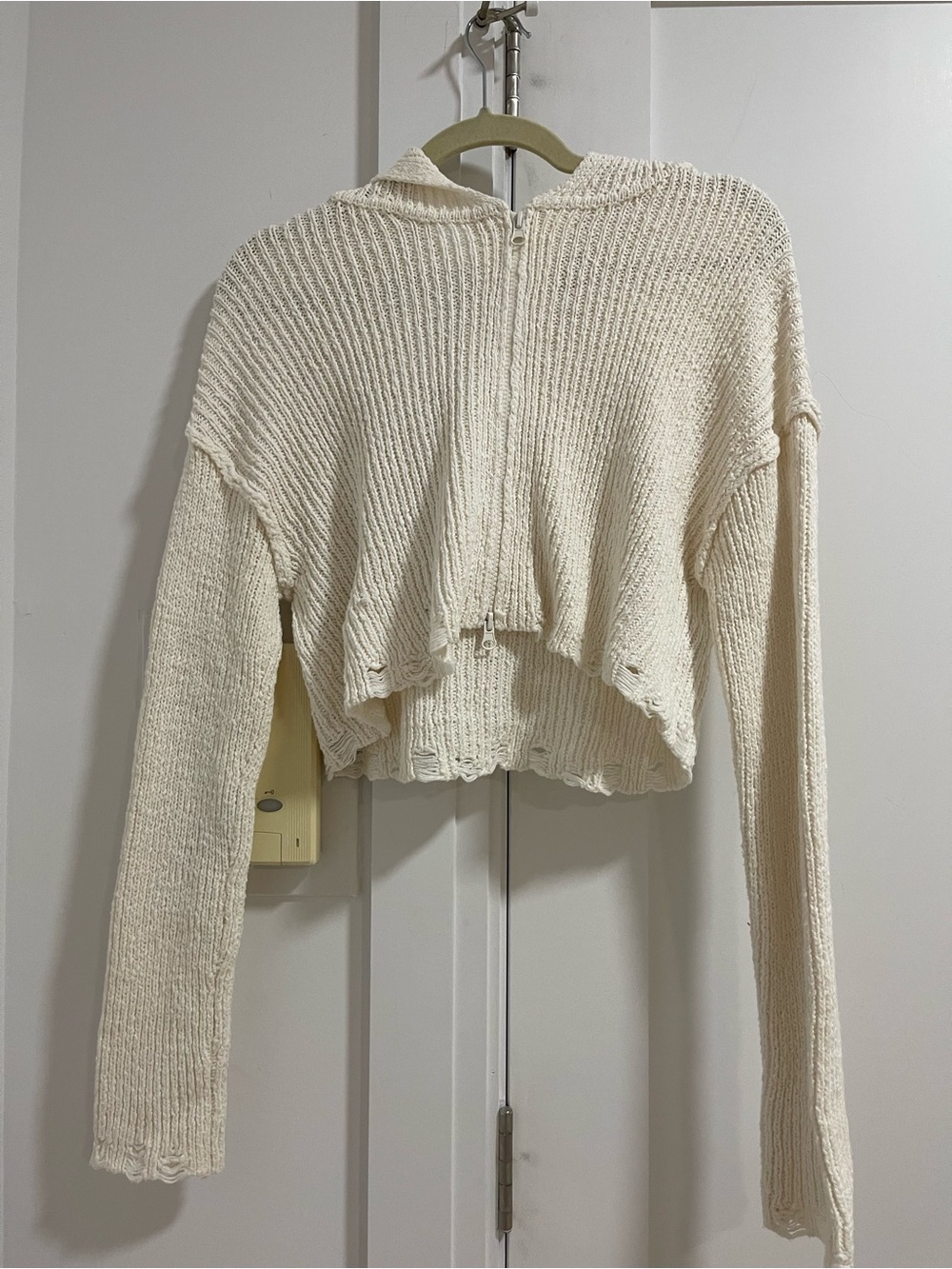 moon & madison Cream Cropped Hooded Zip Knit Cardigan